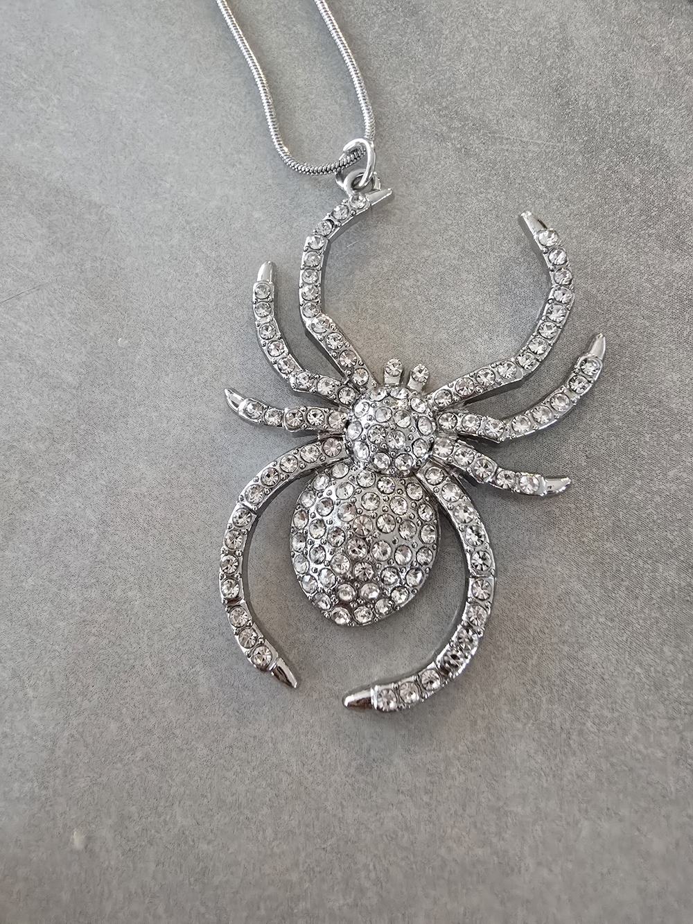 Silver Crystal Spider Pendant Necklace - Women's Jewelry